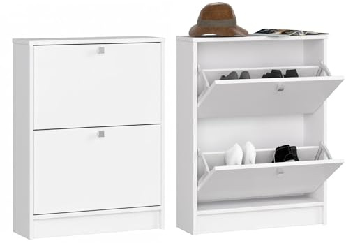 Home Collective Schuhschrank mit 2 Flügeltüren, Elegant, Flur, Schlafzimmer, Schuhregal, Schuh Schrank 80x60x20cm (HxBxT), in weiß
