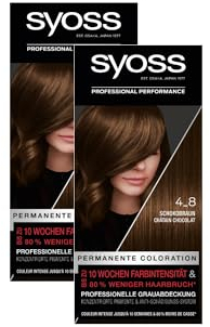 Syoss Color Coloration 4_8 Schokobraun Stufe 3 (2 x 115 ml), permanente Haarfarbe für bis zu 10 Wochen Farbintensität und 70% weniger Haarbruch*