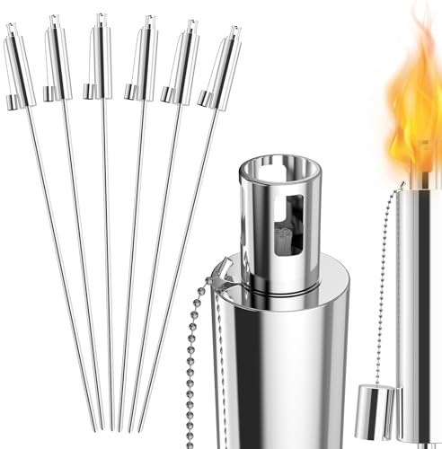 Suusolny 12er Set Gartenfackeln für Draußen aus Edelstahl Öl 330ml Ölfackeln Fackeln Öllampe 115cm Hoch Outdoor Fackeln Rostfrei mit kindersicherer Verschluss für Terrasse Balkon