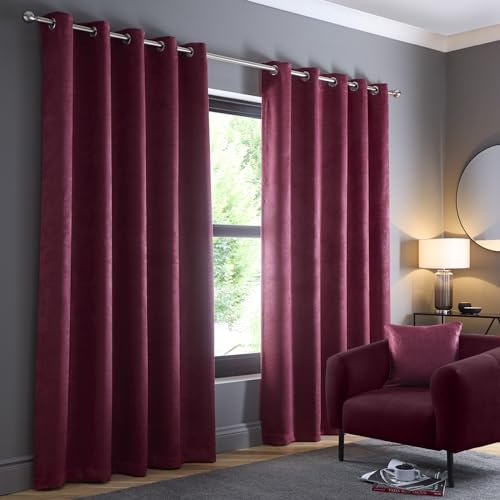 Fusion Strata Wine Red Eyelet Curtains W66 x L54 (168x137cm) – Thermal Insulated Drapes – 2 Panels – Bedroom & Living Room Door Curtains