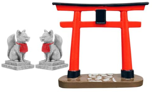 Besportble Japanische Torii-Skulptur Aquarium Deko Set Mit Simulierten Tierfiguren Kleine 3.54X3.15X1.18In Aquarium-Dekoration FüR Innen- Und AußEnbereich Zen Stil Gartendekor