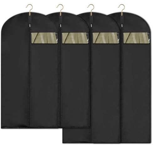 4 Pezzi Sacco per Abiti 60x120/100cm Sacchetti per Abiti Neri Protezione per Abiti con Cerniera Sacco per Abiti Lungo 120cm per Abiti da Cerimonia, Giacche, Abiti da Sera