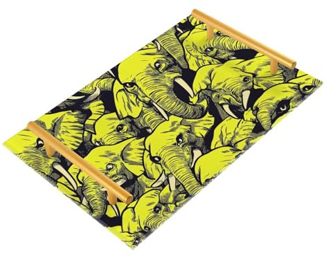 Yellow Sketch - Bandeja decorativa para servir elefantes con asas para servir alimentos, joyas, perfume para mesa, servir charolas para servir comida