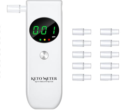 Ketone Breath Analyzer for Testing ketosis - Professional Ketone Breath Monitors Tester Portable Breath Ketosis Meter Home Ketone Breath Tester with 10 Mouthpieces -Monitor Your Ketosis Status