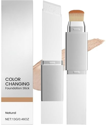 Color Changing Foundation Stick,White Stick Foundation,Cover Cream Sti/ck V Foun/dation Sti/ck With Brush Head,Dual-Ended Fou/ndation Full Coverage,Sweat Proof Fou/ndation for All Skin Types(Natural)