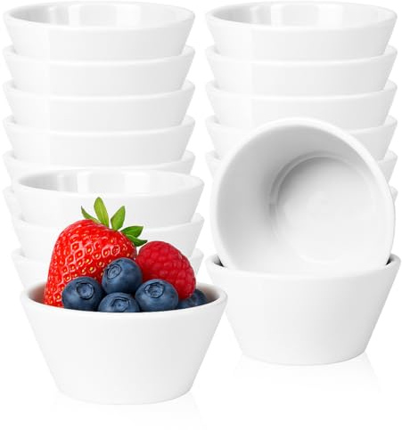 OJMHD 18 Stück Kleine Porzellan Dessertschalen, 240 ml Weiße Keramik Schüssel, Mini Müslischalen Schalen Eiscreme Suppenschüssel Snackschale Dipschälchen für Eis Suppe Salat Müsli