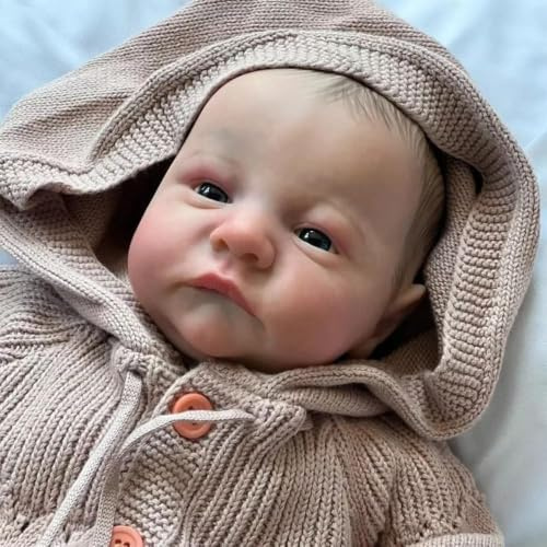 JIEBOTE Bambole Reborn Neonata Realistica Ragazza 45 cm (18 pollici) - Corpo Intero in Silicone, Capelli Dipinti a Mano, Bambole con Outfit in Maglia con Cappuccio per Collezionisti & Bambini da