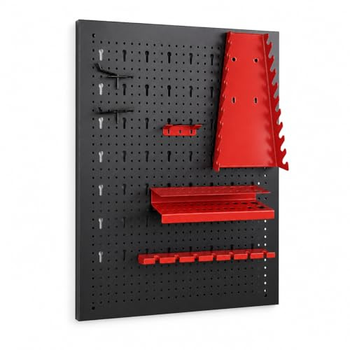 LORVIK Panel Perforado de Pared para Herramientas – Set de 3 Tableros Metálicos con Accesorios: Ganchos, Soporte para Llaves, Estantes para Brocas, Soporte para Destornilladores y Herrajes de Montaje