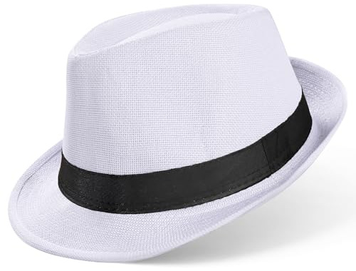 Babeyond Trilby Fedora-hatt för män, 1920-talsstil, filthatt, Panama-hatt, kort brätte, sommarhatt med band, A-vit, one size