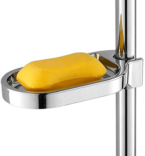Shower Rail Soap Holder, Clip-on Bathroom Soap Holders ABS Adjustable Shower Soap Dish Shower Pole Soap Tray Practical Bathroom Gadget (Silver)