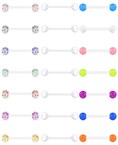 vcmart 21er Bioflex Zungenpiercing Brustwarzenpiercing Set 14G Flexibel Kunststoff Plastik 12/14/16/18mm