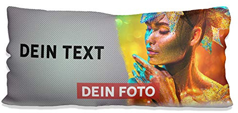Kissenlong Fotokissen personalisiert Wunschfoto Wunschtext Text Foto Couch | 80 x 40 cm XXL Kissenlong komplett mit Bezug Füllkissen Wunschfoto Wunschtext für Sofa Bett Partner und Familie