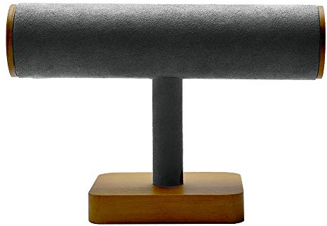 Oirlv Multifunktional Massivholz T-Bar Schmuckständer für Organizer Schmuck Uhr Armband Halskette(Dunkelgrau)