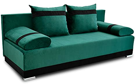bonni Schlafsofa Orlean, Sofa mit Bettkasten und Schlaffunktionn, Klappsofa, Schlafcouch, Bettsofa 87 x 195 x 80 cm, Couch vom Hersteller, Couchgarnitur, Sofagarnitur (königsgrün/schwarz)