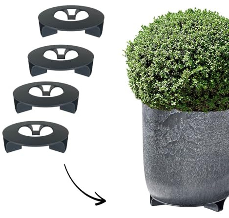 terraced® – uppsättning om 4 – blomkrukor – färg: antracit – rund – 16 cm diameter – underlägg blomkruka – återvunnet material – tillverkad i Tyskland