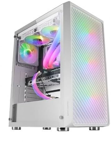 Mars Gaming MC-F, Caja Gaming Semitorre ATX, Ventana Completa Cristal Templado, Frontal Metal-Mesh, 4X Ventiladores ARGB 120mm, Blanco