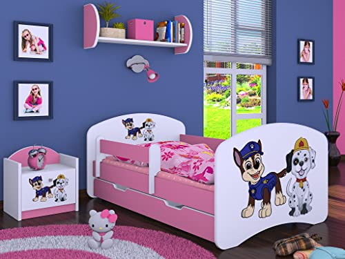 Happy Babies Kinderbett Happy Kinderbett mit Rausfallschutz und Bettschublade Bett für Mädchen 160x80 mit Matratze Weiß Rose Bett Prinzessin