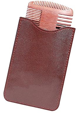 minkissy Wooden Beard Comb and Mustache Comb 4-sided Anti Static Beard Styling Tool Storage Bag Brown Suitable for Men Random Style