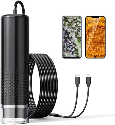 AOPICK 1440P HD USB microscopio digitale, 50x a 1600x Ingrandimento fotocamera endoscopio con 8 luci a LED, microscopio digitale portatile compatibile con Android(USB-C), iPhone e iPad