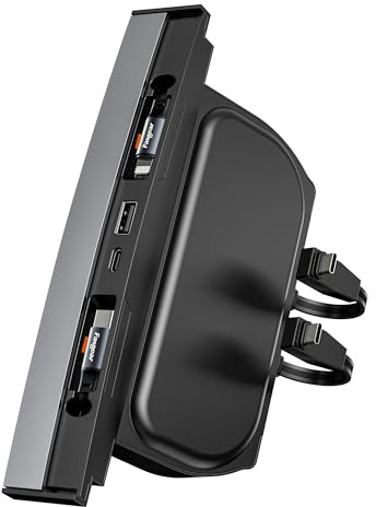 Fasgear Chargeur USB Hub Tesla,Station d'accueil USB à 4 Ports,Accessoires d'intérieur de Voiture pour Tesla Model 3/Y 2024 2023 2022 2021,Console Centrale avec 2 Câbles Rétractables de 80 cm