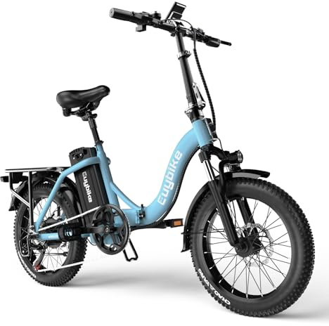 Folding Electric Bike for Adults with Peak 1000W Motor, 48V 20AH Battery up to 30MPH 80 Miles, 20 Fat Tire All Terrain Ebike, Front Suspension 7-Speed Commuter E Bike Blue, Step-Thru, UL Certified