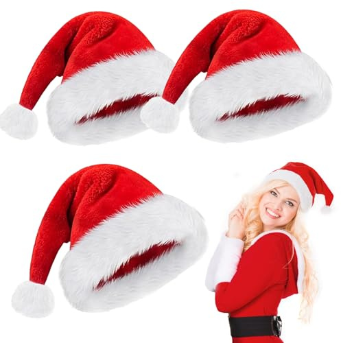 RCYHCY Cappello di Babbo Natale, 3 Pezzi Cappellini Natale, Cappelli Natalizi per Adulti Unisex, Cappello Babbo Natale In Peluche, Berretto Babbo Natale per Feste Natalizie, Cosplay