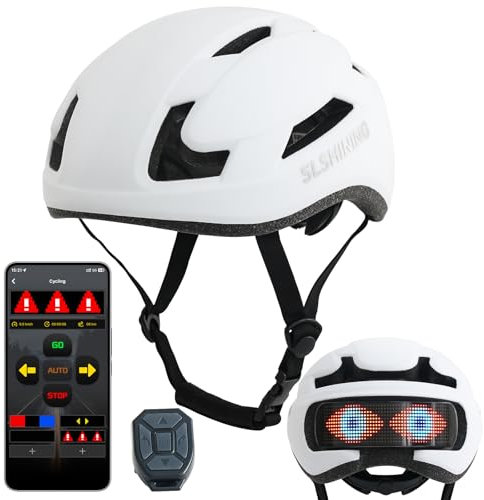 SoulBay Fahrradhelm, Fahrradhelm mit Licht Blinker für Damen und Herren, Bluetooth Steuerung LED Lichtleiste, Benutzerdefinierte Textmuster Animation, Programmierbares LED Namensschild zum Radfahren