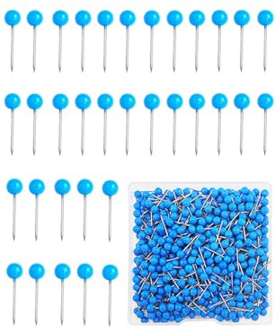 500 Stück Karten-Reißzwecken, kleine Markierungsstifte mit rundem Kopf | Rundkopf-Pinnnadel, Markierungsstift für Kartennägel (blau)