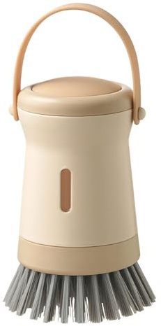 Cepillo para lavavajillas, cerdas curvadas, cepillo de jabón con dispensador de jabón y cordón para cocina, cubiertos, ollas, sartenes, cuencos, limpieza de fregaderos