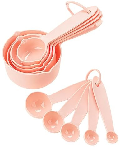 Measuring Cups,10 Piece Plastic Measuring Cups and Spoons Set,Plastic Measure Cup Set, Baking Measure Cup, Baking Gadgets, for Kitchen Bakings and Cooking（Pink）