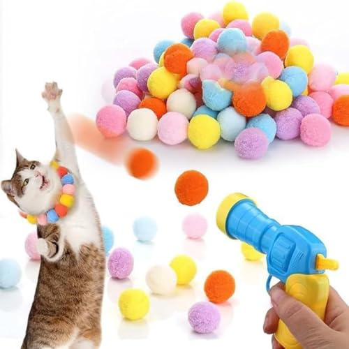 CHAOTEMAI Juguetes para Gatos 100 Bolas Juguetes Interactivos para Gatos Lanzador de Bolas para Gatoses Bolases para Gatoses de Felpa Juego de Juguetes para de Fieltro para Interactivas Masc