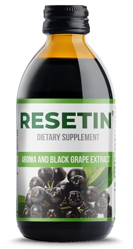 RESETIN Aronia & Black Grape Skin and Seed Extract 250ml - Antioxidant Liquid Food Supplement with Resveratrol, Quercetin, Catechin & Epicatechin - No Added Sugar, Vegan-100% Natural
