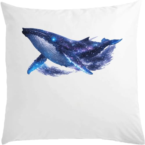Mystisk val som simmar genom stjärnor vit kudde 40 x 40 cm med fyllning vit