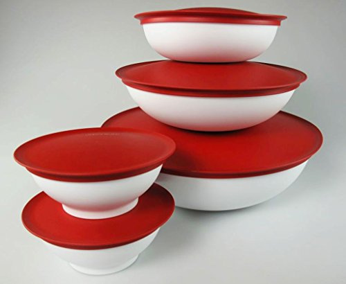 TUPPERWARE G06 Ciotola Allegra da 3,5L bianco rosso + 1,5 L + 740ml + 275ml (2)