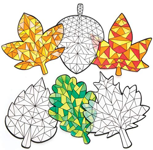 Baker Ross AR646 Autumn Colour In Window Decorations - Pack of 12, Window Stickers Kids, Suncatcher Stained Glass Effect for Children to Make and Display,15.5cm x 12.5cm