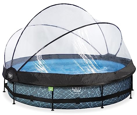 EXIT Stone pool ø360x76cm with dome and filter pump - grey Piscina con bordi Piscina rotonda 6125 L Grigio