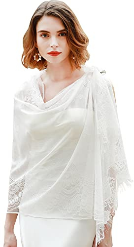 RIIQIICHY Chale Femme Fête Etole Mariage Bal Floral Dentelle Mesh Echarpes et Foulards avec Frange