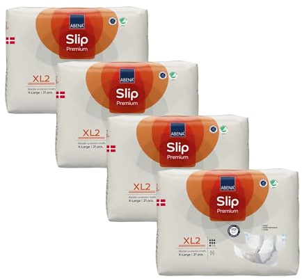 ABENA Slip Premium All-in-One Inkontinenzeinlagen für Damen und Herren, Eco-Labeled Damen-Inkontinenzeinlagen, Inkontinenzeinlagen, XL 2, 110-170 cm Taille, 3400 ml Saugfähigkeit, 4 x 21 Stück, Weiß