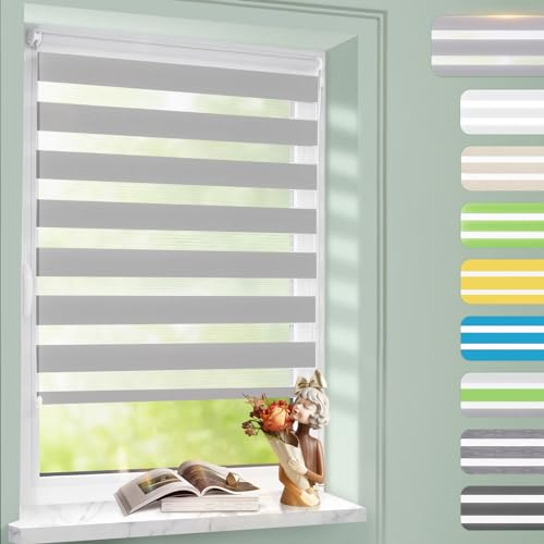 Homland Doppelrollo Klemmfix ohne Bohren B55 x H120 cm(Stoffbreite 50cm) Grau, Duo Rollo, Rollo Klemmrollos lichtdurchlässig & verdunkelnd, Verstellbar Fensterrollo Sonnenschutz