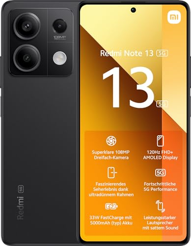 Xiaomi Redmi Note 13 5G Smartphone, 8+256GB, Handy ohne Vertrag, 6,67 FHD+ AMOLED Display, 5.000 mAh, 108MP Kamera, Dual-SIM, Tarnish