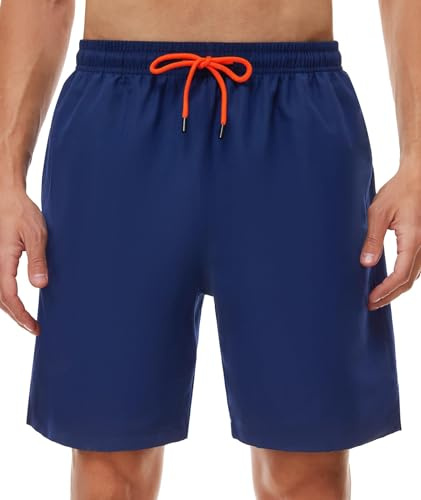 SIHOHAN Short de Bain pour Homme - Short de Bain à séchage Rapide pour Hommes Respirant, Maillot de Bain imperméable avec Doublure en Maille et Cordon réglable, Bleu Marine, 3XL
