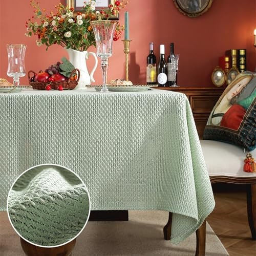 Tischdecke Vintage Landhaus, Baumwolle Leinen Gestricktes Gitter mit Struktur Tischtuch für Esszimmer, Garten, Party, Hochzeiten oder Haushalt, Hellgrün, Hellgrün, 135 x 180 cm