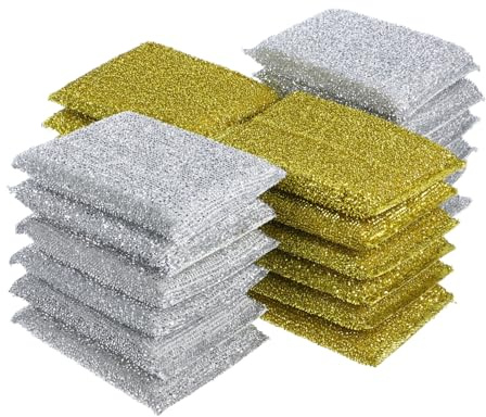 Spülschwamm Scheuermittel 24 Stück Silber, Sponge für Küche | Kratzfreie Reinigung, Elastische Oberfläche, für Home Kitchen und Küchenreinigung
