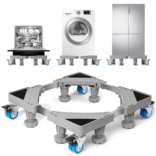 WUFANC Carrello Lavatrice Con Ruote, A 4 Ruote Da 8 Piedi, Base Per Lavatrice Adatta Per Lavatrice, Asciugatrici, Frigorifero, Carico: 300 KG, Ruote Per Lavatrice Dimensioni Regolabili 41-64 cm