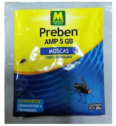Peyca Cebo granulado para Moscas AMP 5GB 25gr - Preben Masso. Elimina Todo Tipo de Moscas. Atrayente alimenticios y feromonas. (3 Unidades)