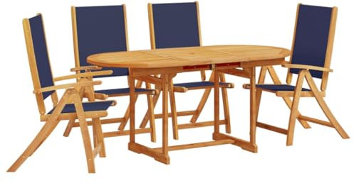 vidaXL Garten Essgruppe 5-TLG., Gartenmöbel Set Tisch 4 Verstellbare Stühle, Sitzgruppe für Garten Terrasse, Gartengarnitur Klappstuhl, Massivholz Akazie Textilene