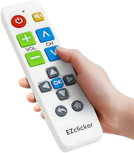 EZclicker Télécommande TV Universelle à Gros Boutons Simple et Facile à Utiliser, idéale pour Les Personnes âgées, Fonctionne avec Les Grandes Marques de TV (2 Piles AAA Non incluses) (Blanc)