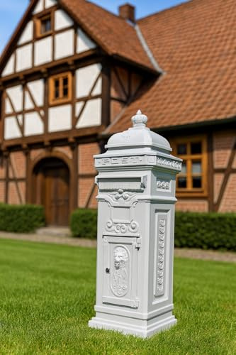 Generisch Säulenbriefkasten Standbriefkasten Briefkasten Post Brief Mailbox Letter Aluminium Weiß abschließbar freistehend 102 cm x 36 cm x 33cm