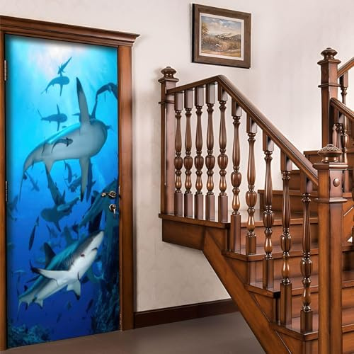 Türtapete Selbstklebend 70x200 Hai Türaufkleber 3D Türposter Meerestiere Fototapete Türfolie Türklebefolie Wasserdichte für Türwand Dekoration Tapete a/793