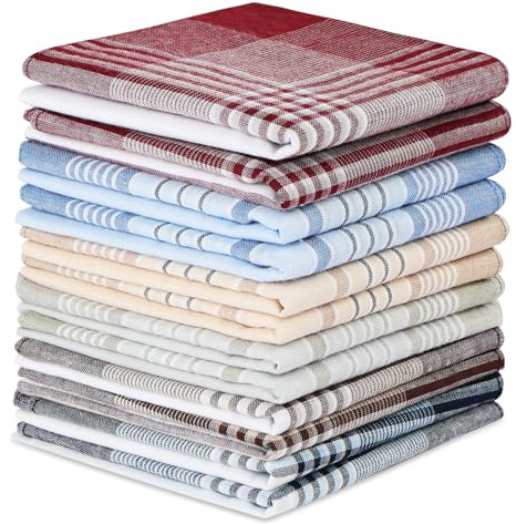 URAQT Pañuelos Hombres Bolsillos, 40*40cm Handkerchiefs Set de Negocios y Informal, Algodón Pañuelo Traje para Hombre, Pañuelo de Cuadros de Regalo, Suaves y Cómodos, Clásico y Caballeroso,12 Piezas-B
